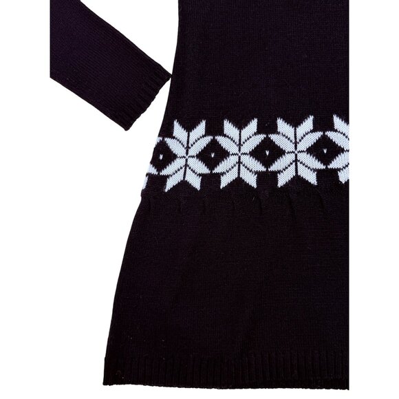 Black & White Fair Isle Cowl Neck Mini Sweater Dress | Nordic Cottagecore Cozy M - Picture 16 of 16